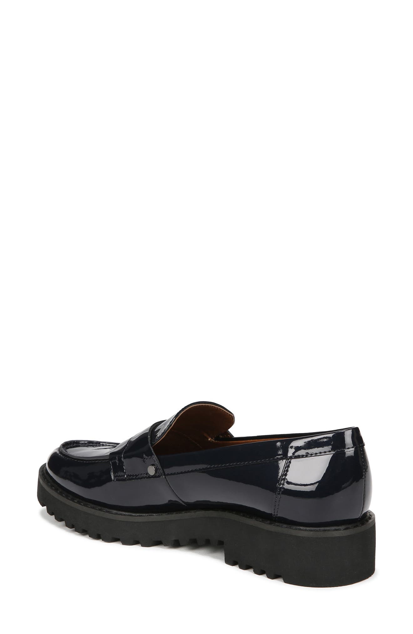 Franco Sarto Cassandra Patent Lug Sole Penny Loafer, Alternate, color, Navy