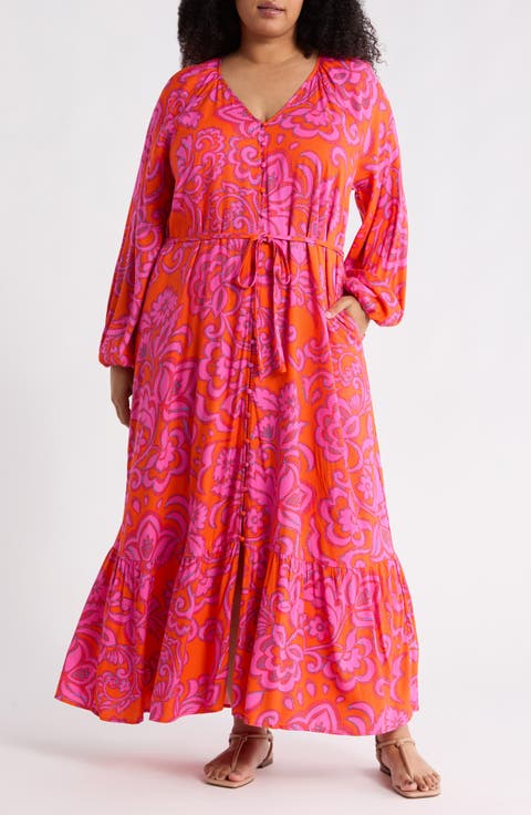 Marinda Floral Print Long Sleeve Maxi Dress (Plus)