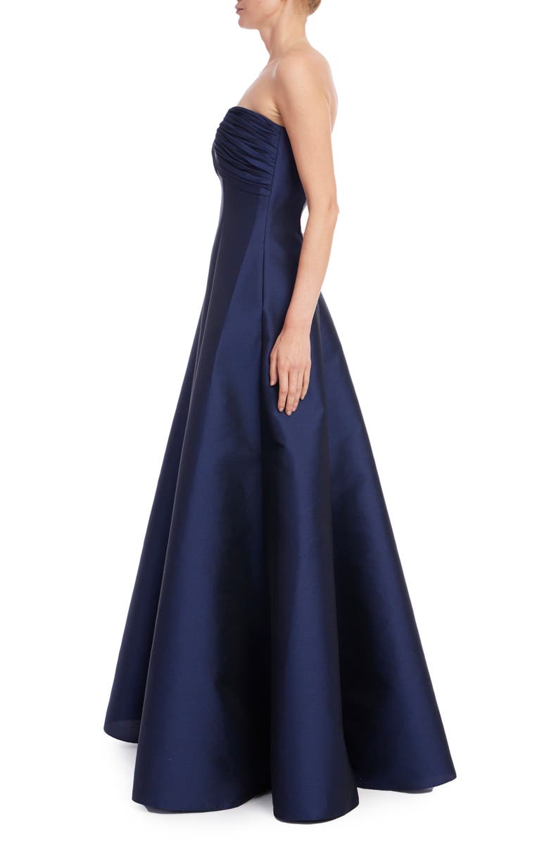 Badgley Mischka Collection Strapless Satin Gown, Alternate, color, Navy