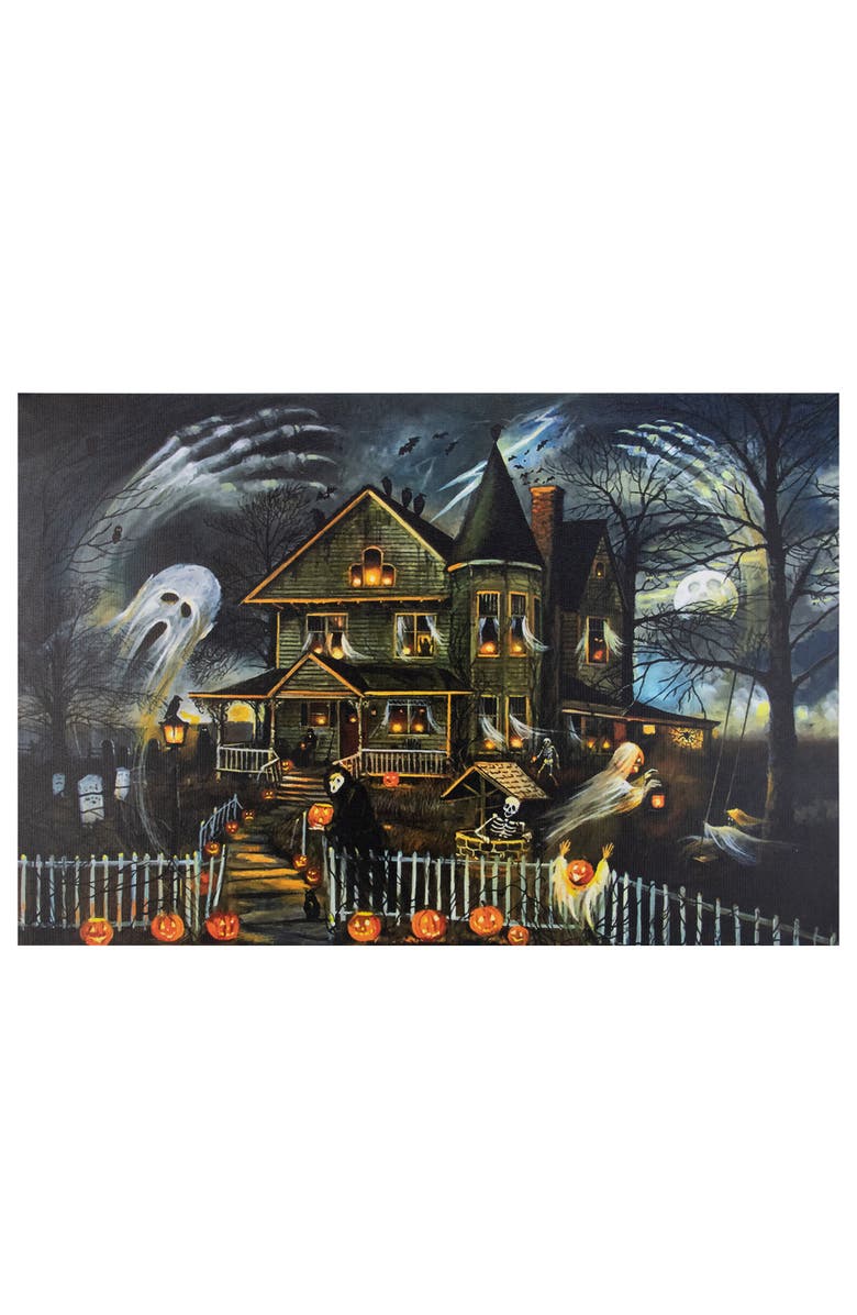 Northlight LED Lighted Haunted House Halloween Canvas Wall Art - 15.75 x 23.75", Main, color, Black