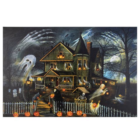 LED Lighted Haunted House Halloween Canvas Wall Art - 15.75 x 23.75"