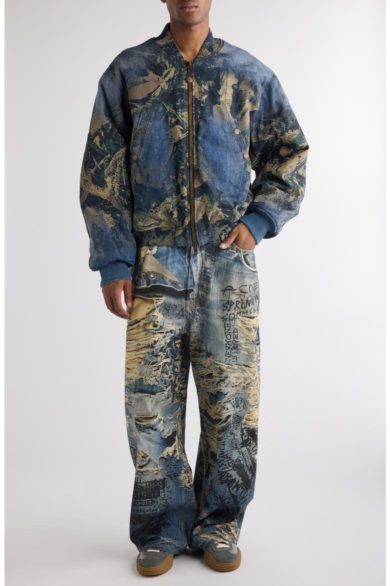 Print Denim Bomber Jacket, Alternate, color, BLUE MULTI
