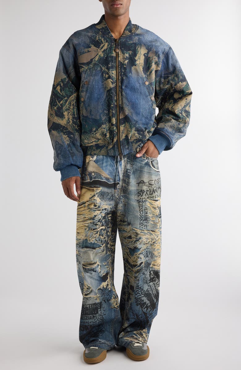 Acne Studios Print Denim Bomber Jacket, Alternate, color,
