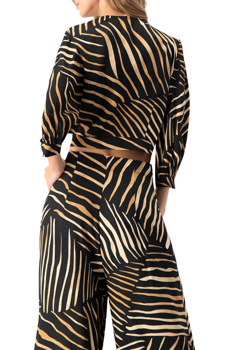 Printed Deep V-Neck Blouse, Alternate, color, Black