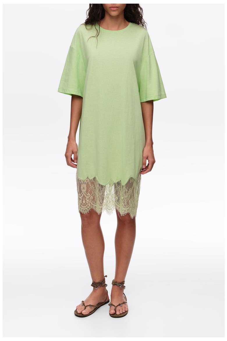 Short Lace T-Shirt Dress, Main, color, APPLE GREEN