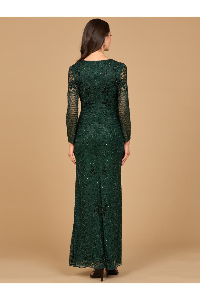 Long Sleeve Beaded Maxi Gown, Alternate, color, Dark Green