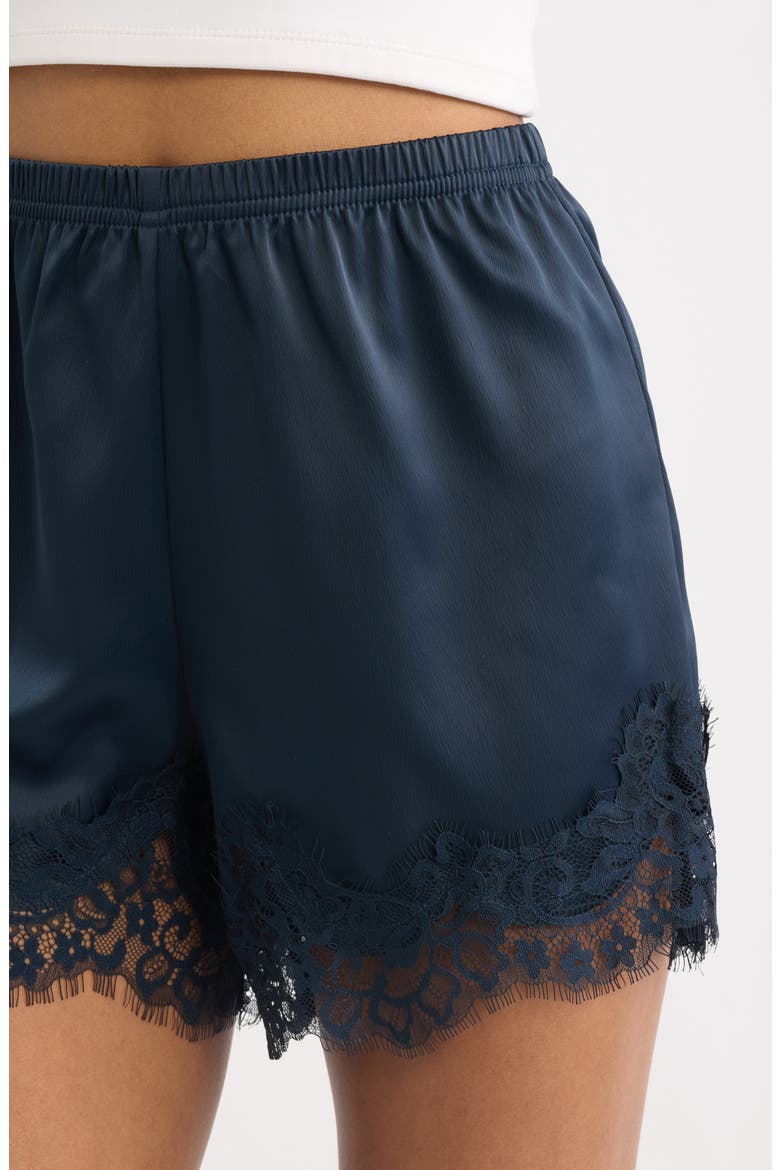Lace Trim Satin Shorts, Alternate, color, NAVY COLLEGIATE
