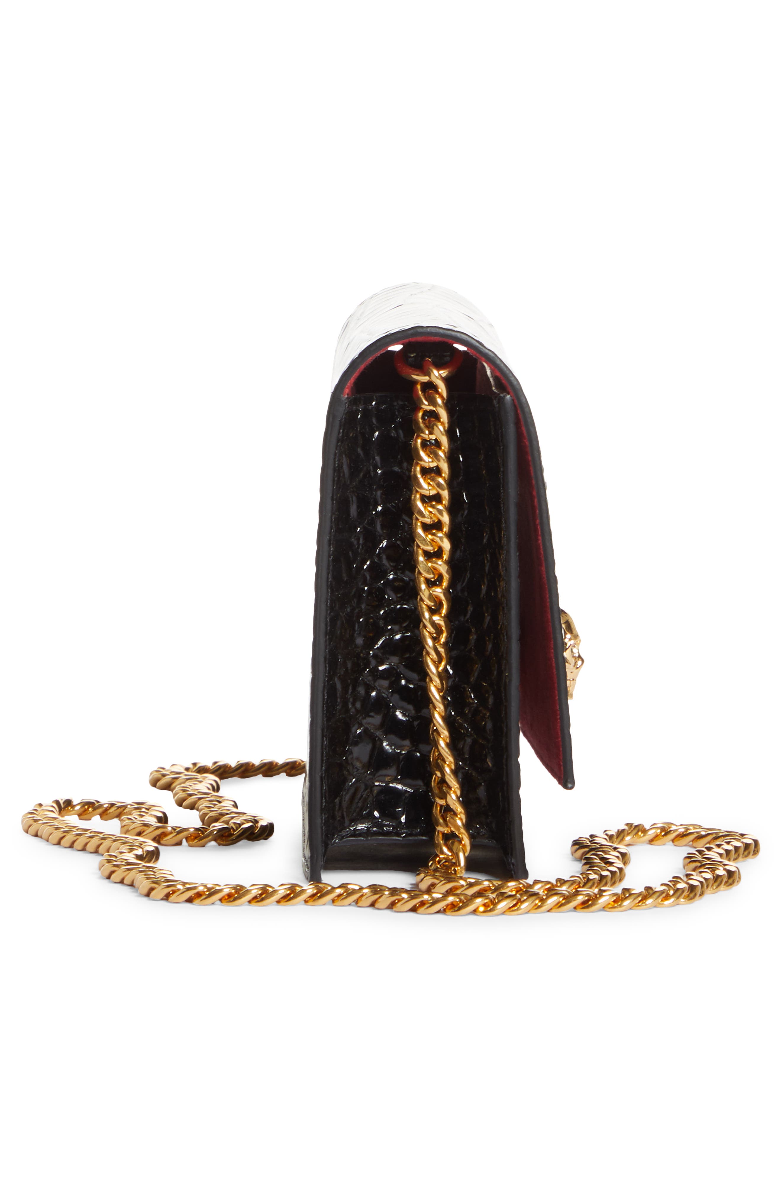 McQueen Alexander McQueen Mini Skull Croc Embossed Leather Bag, Alternate, color, Nero