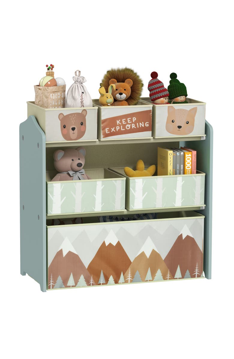 Qaba Toy Organizer with 6 Storage Bins, Kids Bedroom Storage Unit, Alternate, color, Green