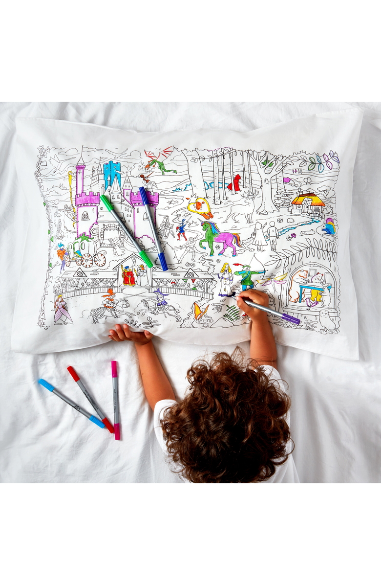 Eat Sleep Doodle Color Your Own Pillowcase Fairytale, Alternate, color, White