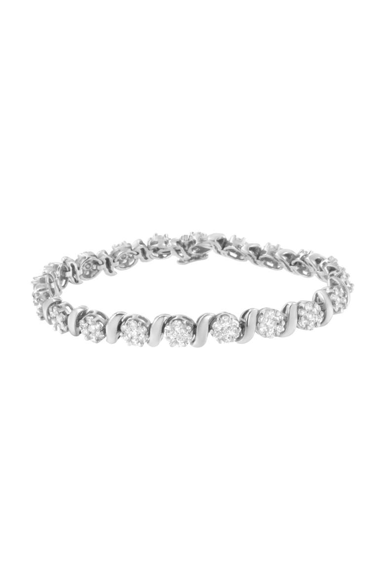 14K White Gold 5 1/4 cttw Diamond Floral Cluster Tennis Bracelet, Main, color, White