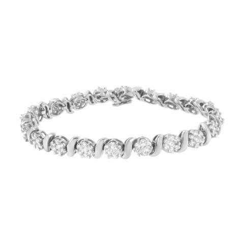 14K White Gold 5 1/4 cttw Diamond Floral Cluster Tennis Bracelet