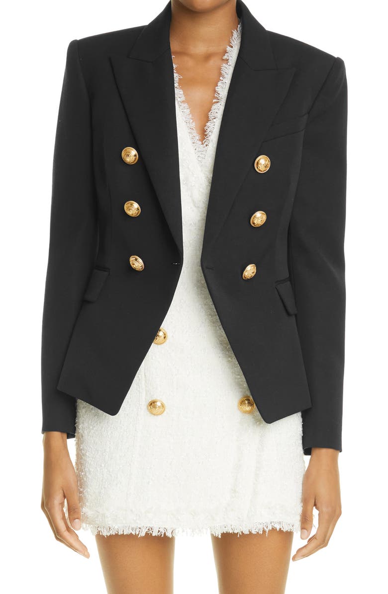 Balmain Double Breasted Wool Grain de Poudre Jacket, Main, color,