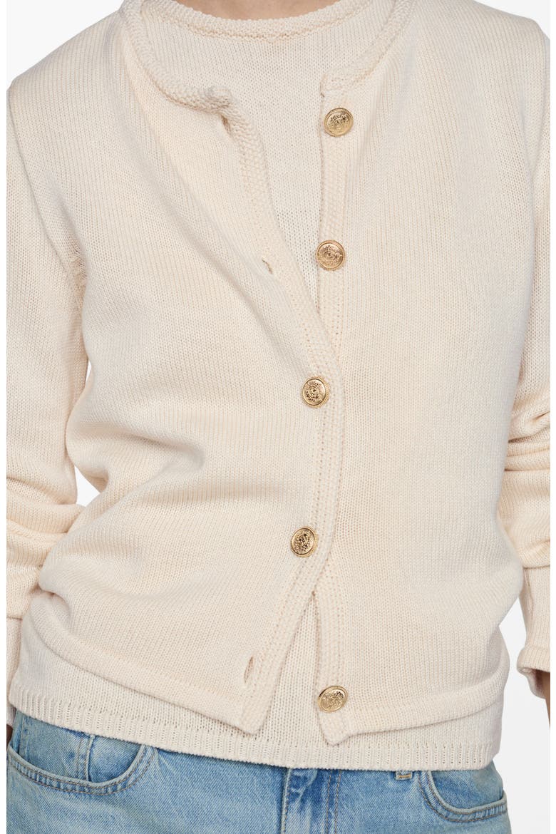 Crest Button Cardigan, Alternate, color, ECRU