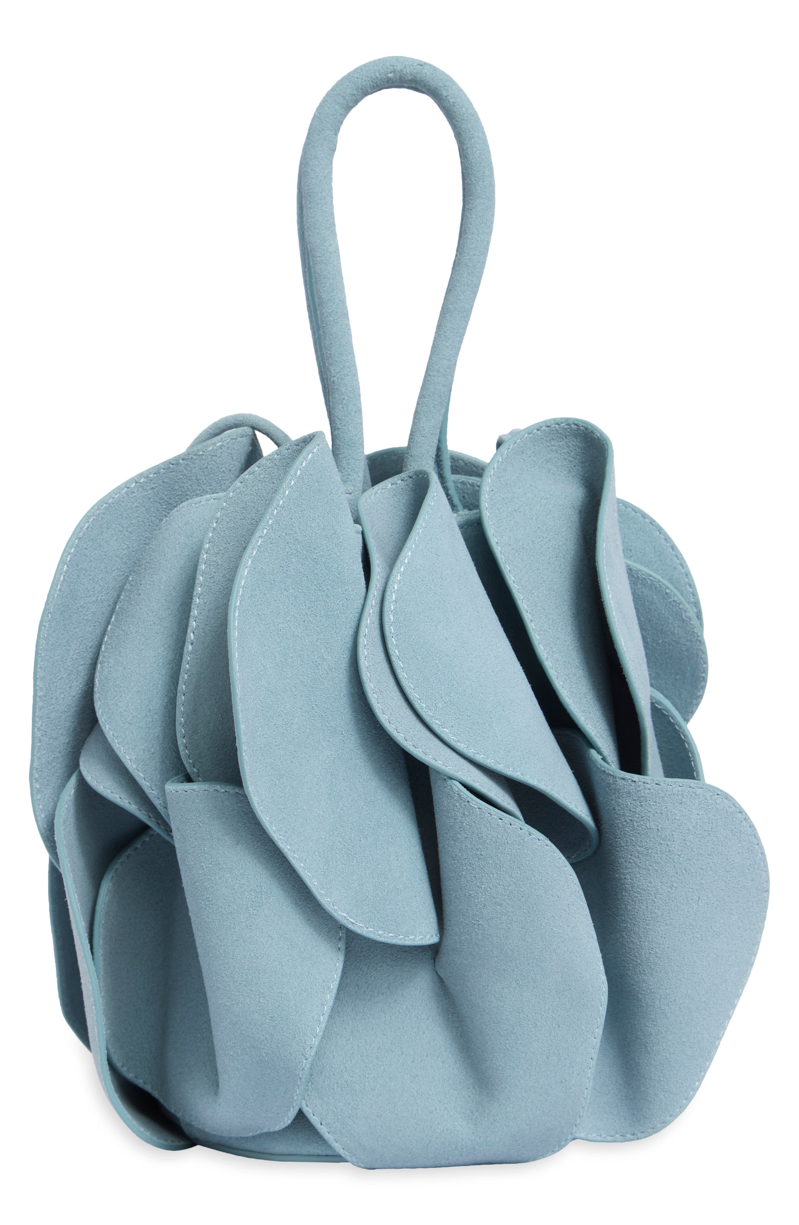 Suede Flower Handbag, Main, color, ICE BLUE