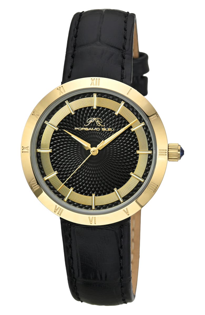 PORSAMO BLEU Monroe Leather Strap Watch, Main, color, Black Gold Tone