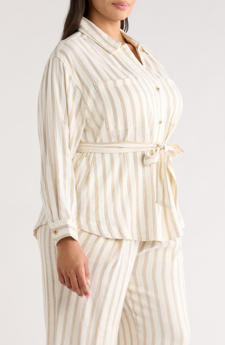 Liverpool Los Angeles Stripe Belted Shacket, Alternate, color, Cream/ Tan Rg Stripe