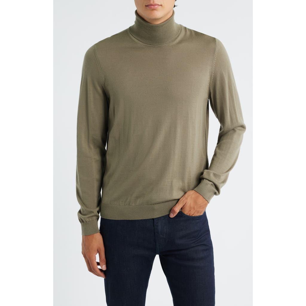 Hugo Boss Boss Musso Virgin Wool Turtleneck Sweater In Green