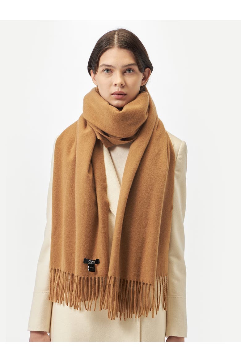 Oversized Cashmere Woven Scarf, Alternate, color, almond