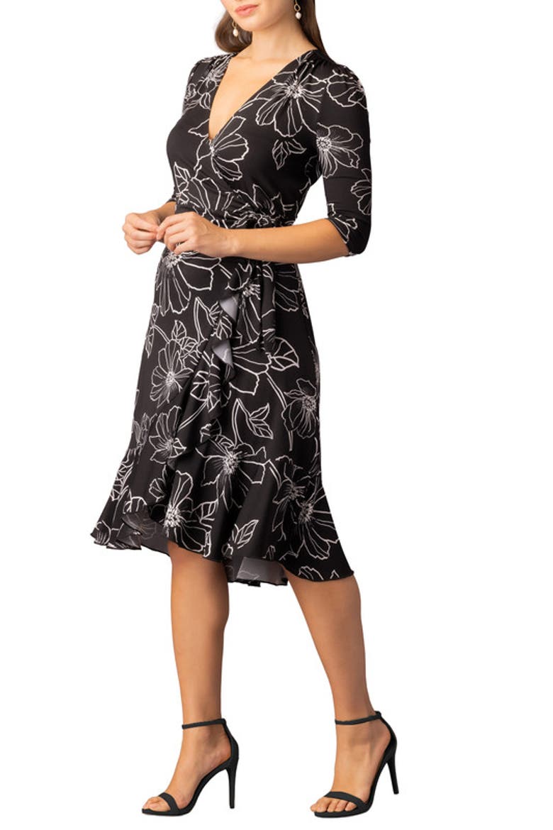 Flirty Flounce Midi Wrap Dress, Alternate, color, Black Florals