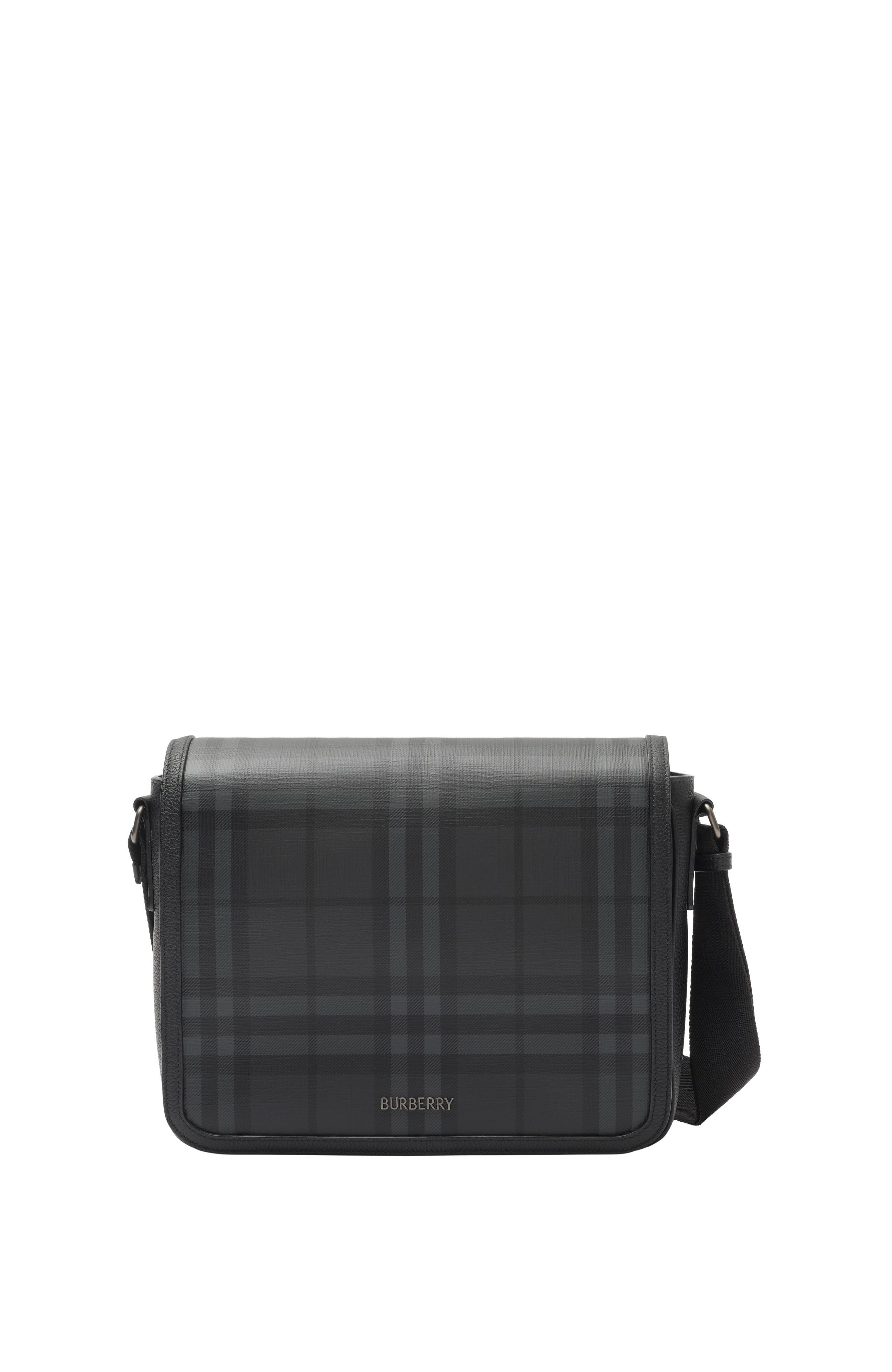 City Check Messenger Bag, Main, color, Iron grey
