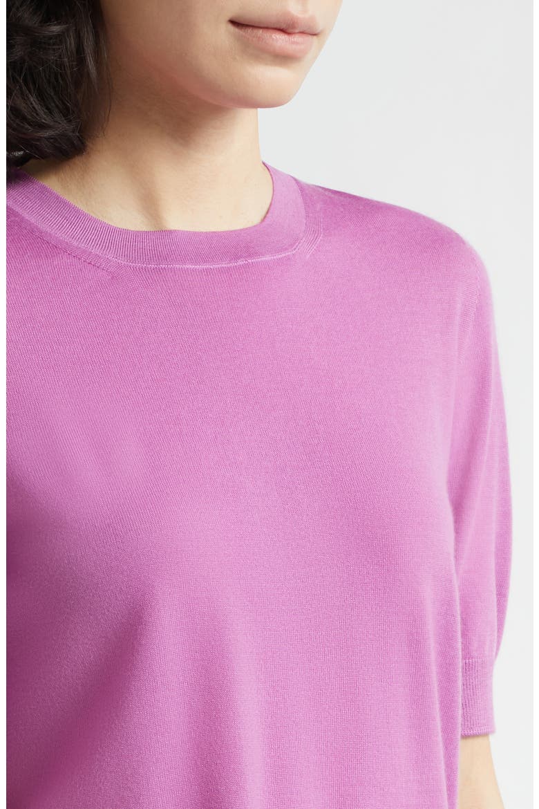Honor Short Sleeve Cashmere Crewneck Sweater, Alternate, color, WILD ORCHID
