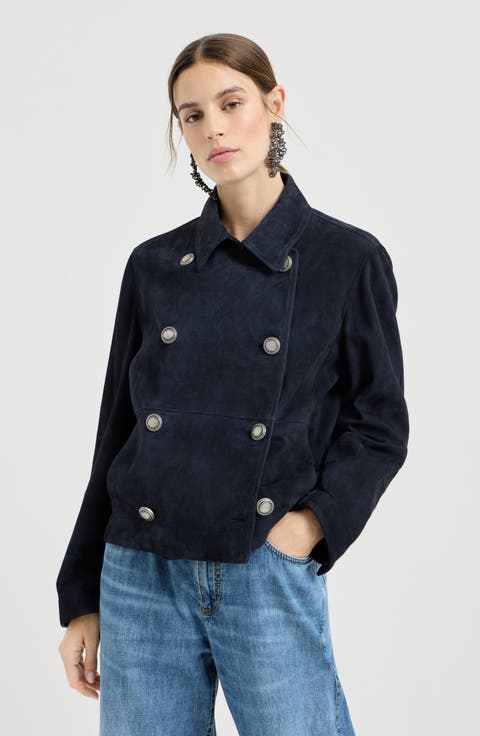 Couture suede cropped pea coat