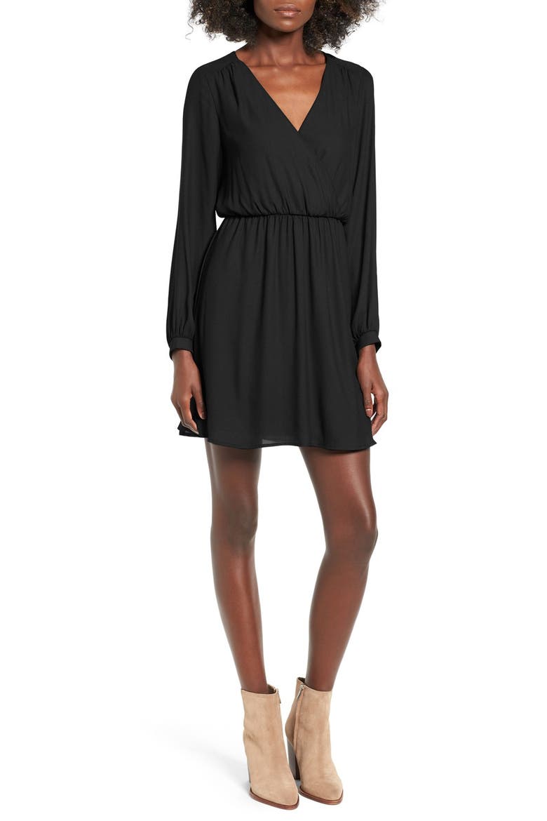 Emma Surplice Skater Dress, Main, color, BLACK