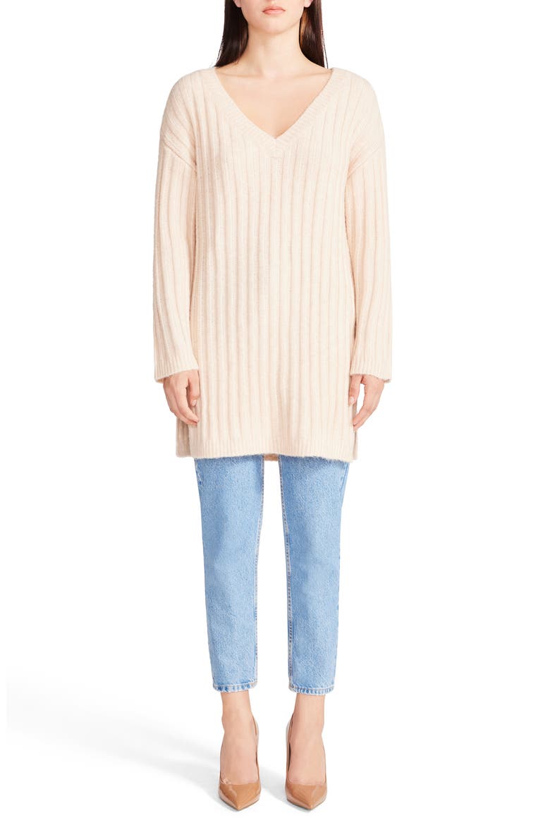 Big Deal V-Neck Rib Sweater Dress, Main, color, CAMEL