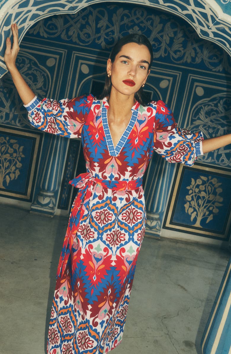 Boden Octavia Cotton Midi Dress, Alternate, color, Multi Ikat Dream