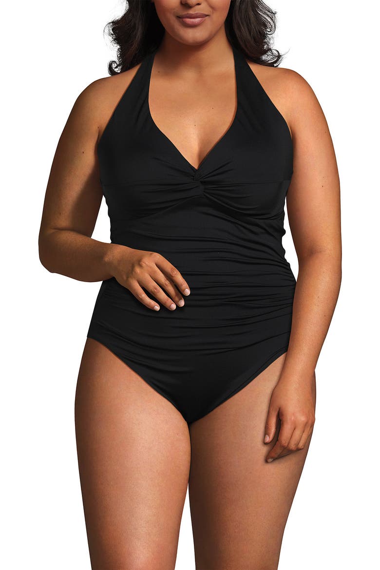 Knot Twist Halter One Piece, Alternate, color, Black