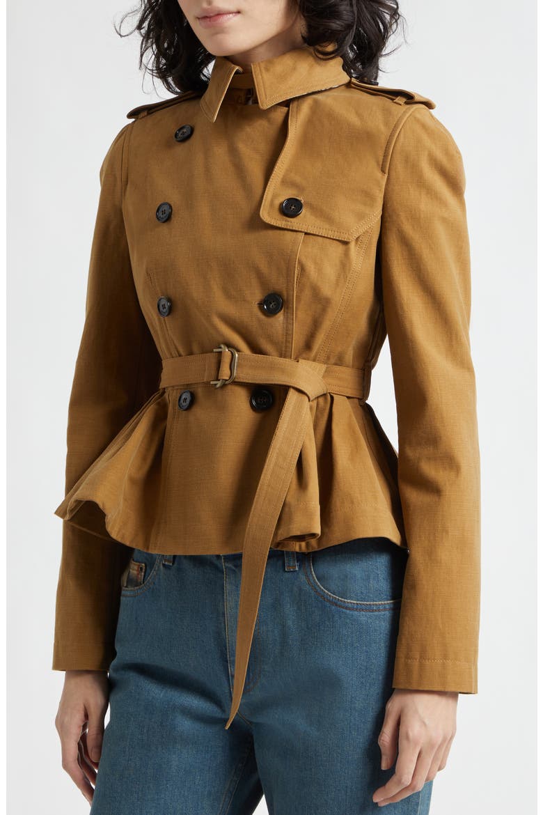 Isabella Peplum Trench Jacket, Alternate, color, TEAK BROWN