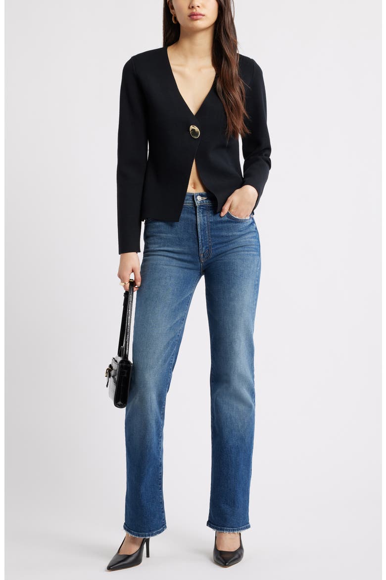 Structured One-Button Cardigan, Alternate, color, BLACK