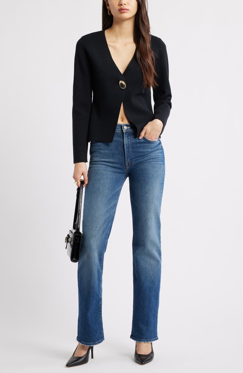 Open Edit Structured One-Button Cardigan, Alternate, color, Black