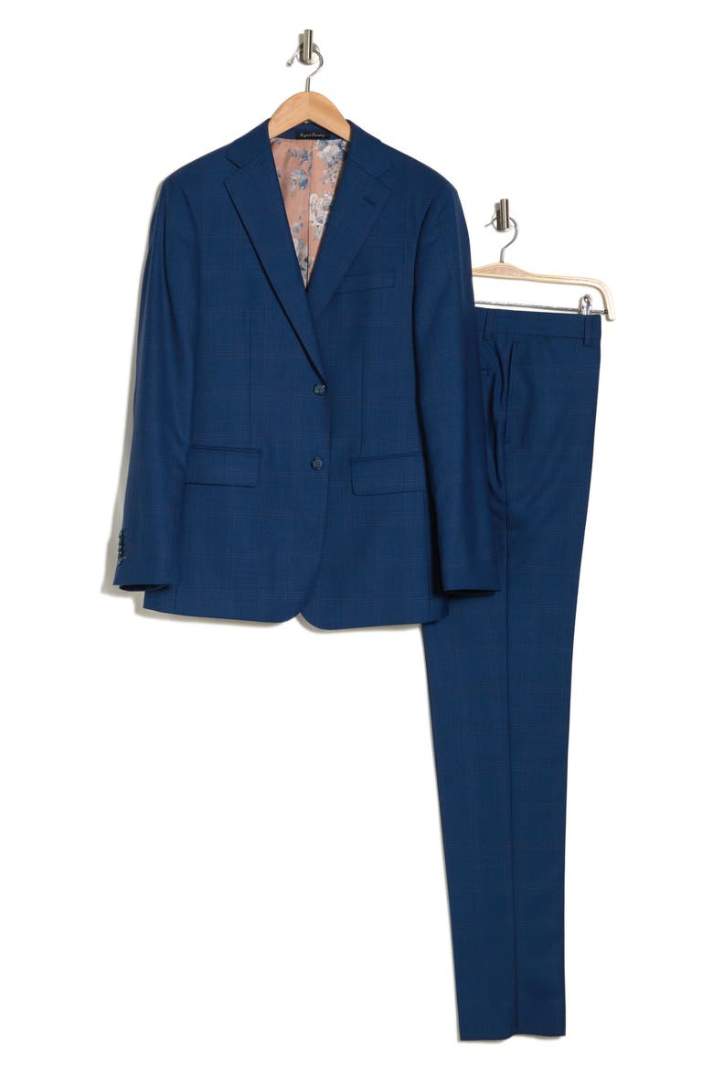 Plaid Trim Fit Wool Blend Two-Piece Suit, Alternate, color, NAVY