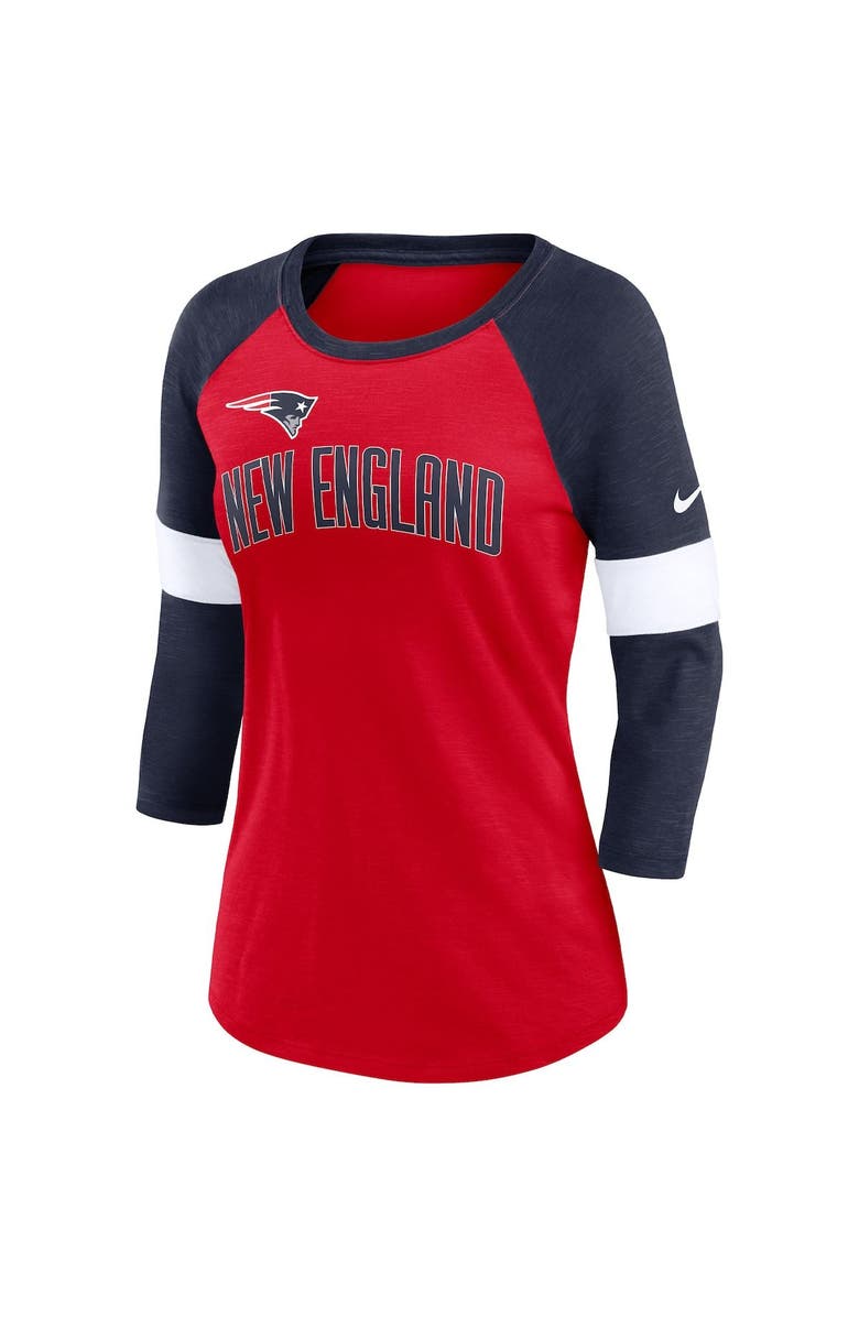 Nike Women's Nike New England Patriots Heather Red/Heather Navy Football Pride Raglan 3/4-Sleeve T-Shirt, Alternate, color, 
