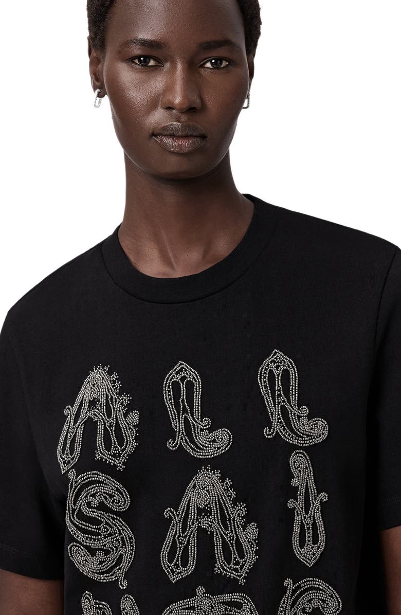 AllSaints Ella Lisa Cotton Graphic T-Shirt, Alternate, color, Black