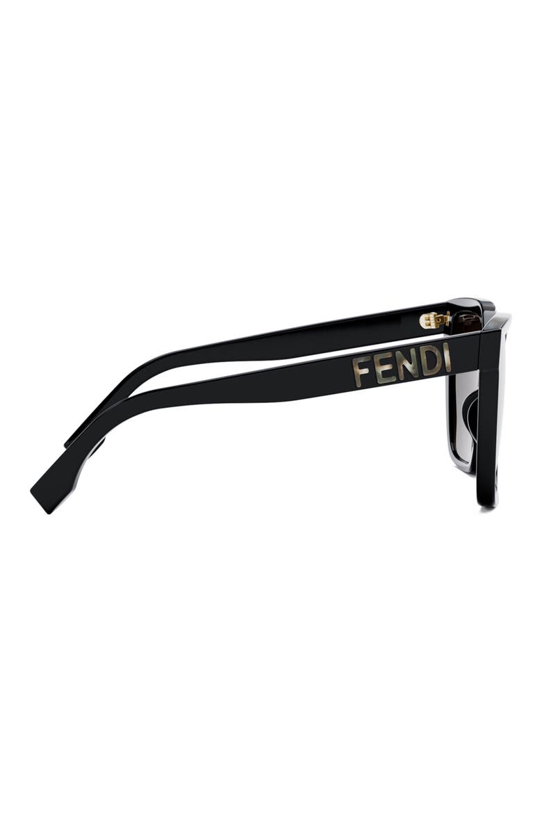 'Fendi Lettering 55mm Geometric Sunglasses, Alternate, color, SHINY BLACK / GRADIENT BROWN