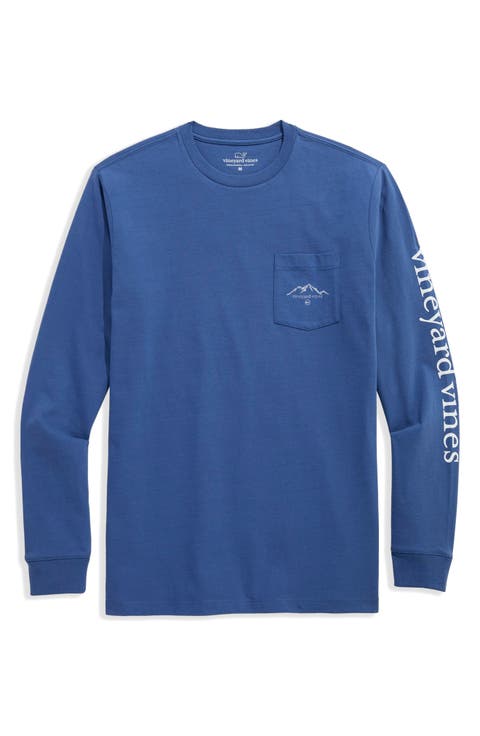 Winter Scene Long Sleeve Cotton Graphic Pocket T-Shirt