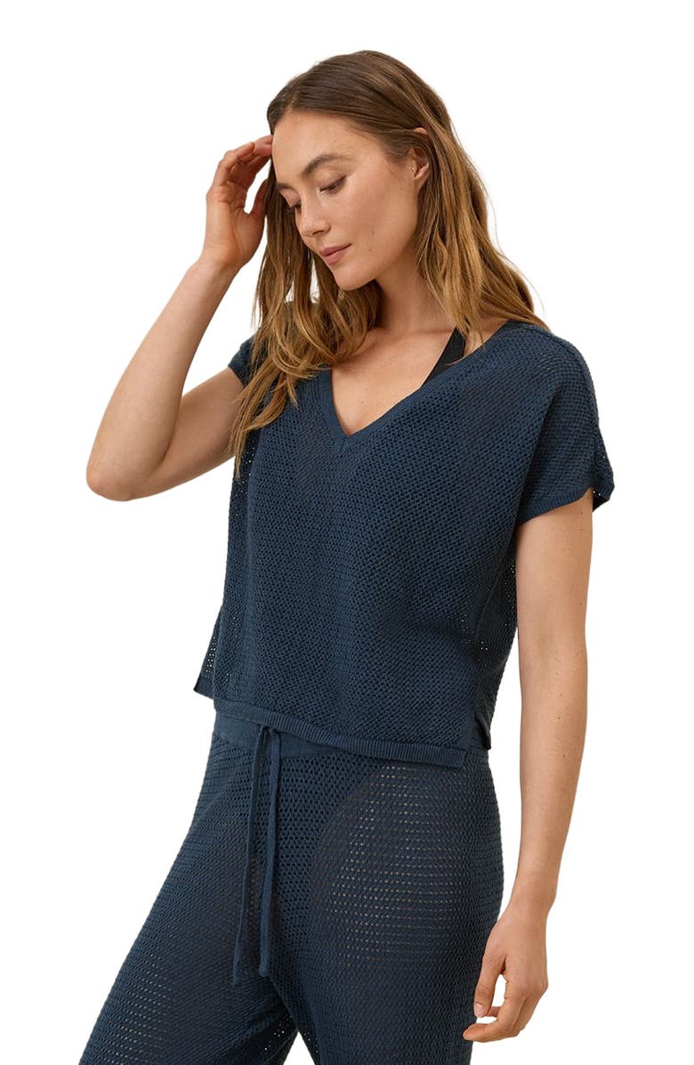 Pact Beachside Linen V-Neck Top Made with Organic Cotton, Alternate, color, French Navy