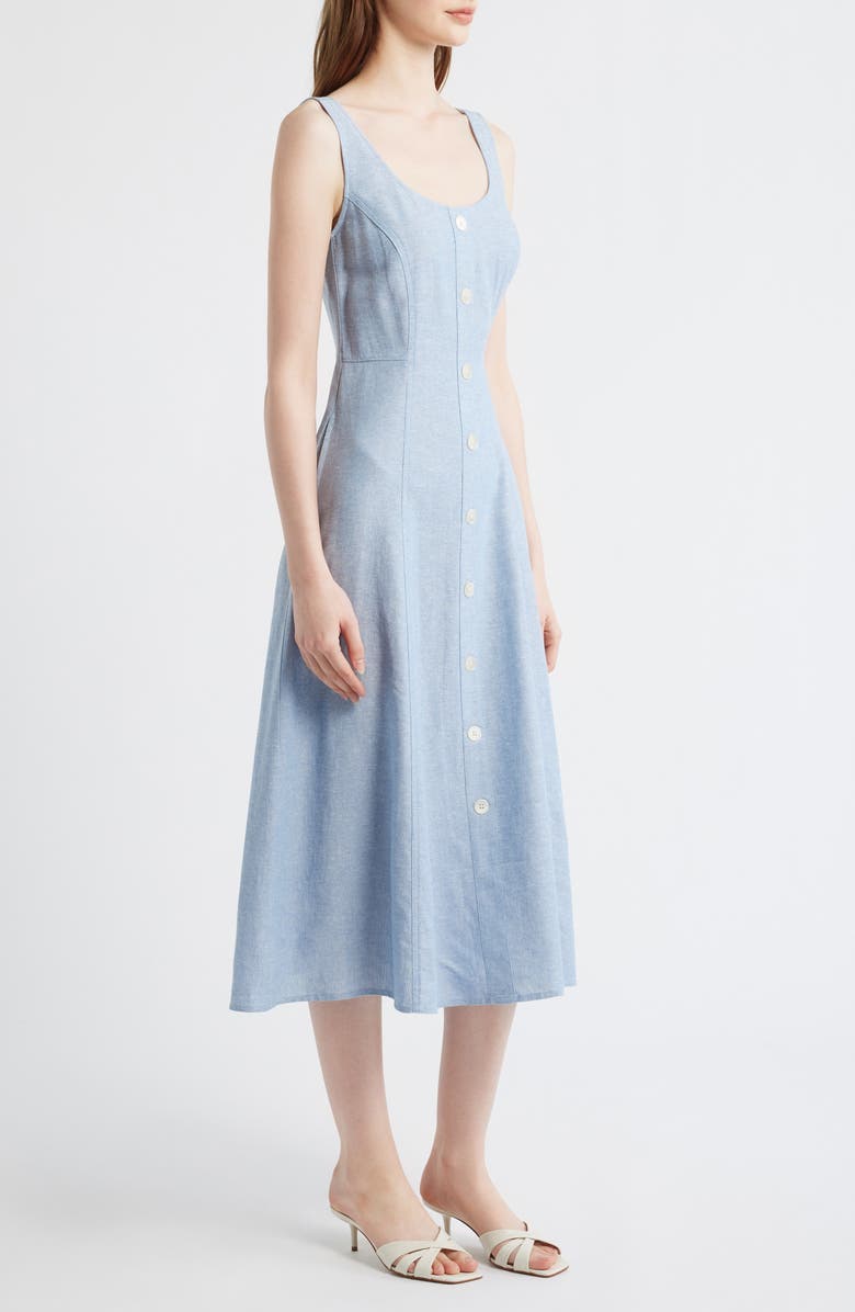 Anne Klein Button Detail Linen Blend Tank Dress, Alternate, color, Lagoon/ Crsp Wht