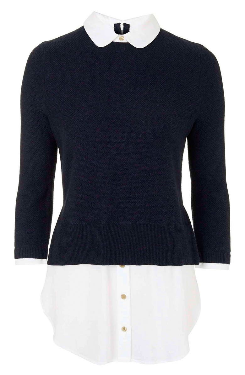 Topshop Hybrid Dual Layer Shirt, Alternate, color, 
