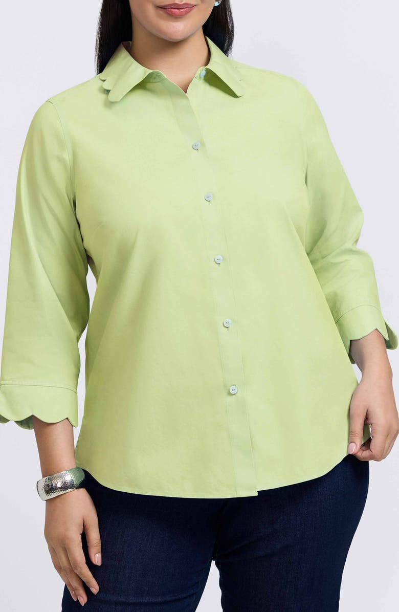 Foxcroft Gwen Three-Quarter Sleeve Cotton Button-Up Shirt, Main, color, Pistachio