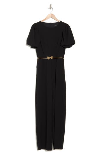 Marina Puff Sleeve Belted Jumpsuit In Black