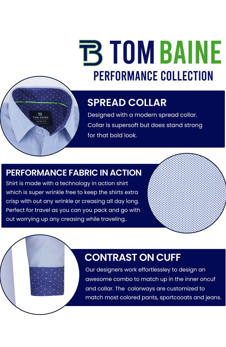 TOM BAINE Regular Fit Performance Stretch Long Sleeve Button Front Shirt, Alternate, color, Blue Dot