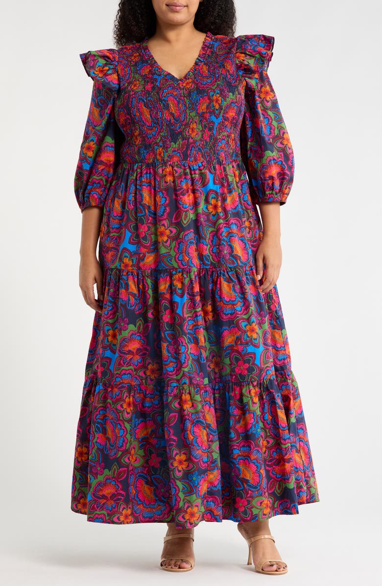 SUGARLIPS Raveena Smocked Maxi Dress, Main, color, Navy-Fuchsia