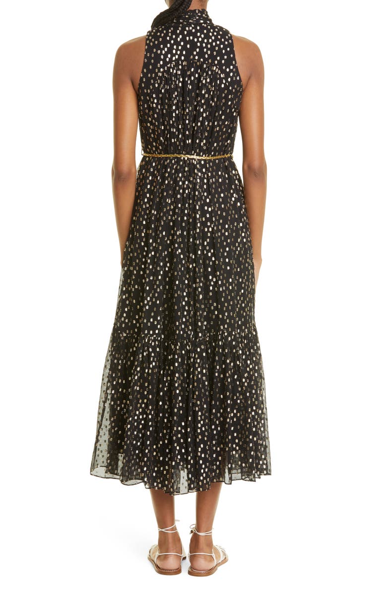 Zimmermann Tie Neck Silk Fil Coupé Midi Dress, Alternate, color, 