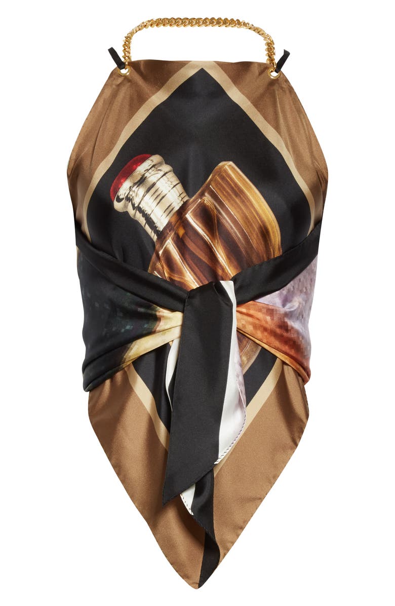 Burberry Amaris Archive Perfume Bottle Print Silk Twill Top, Alternate, color, 