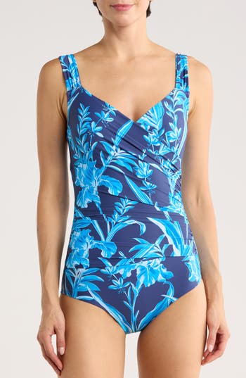 Jantzen Surplice One-piece Swimsuit In Blue