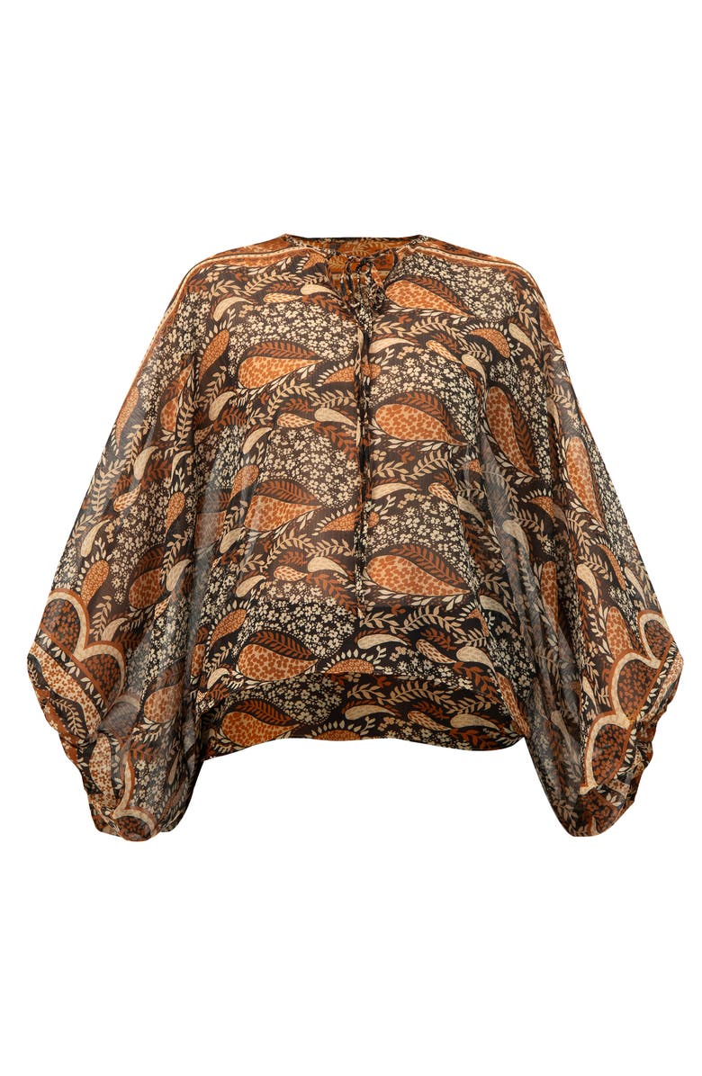 IVONNE Dolman Paisley Blouse with Neck Ties, Alternate, color, Brown